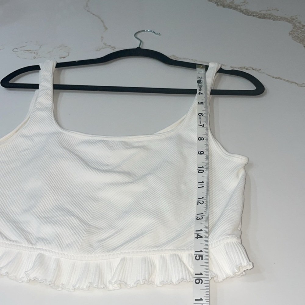 Zara White Ruffled Ribbed Women's Crop Top | M/L - Picture 5 of 5